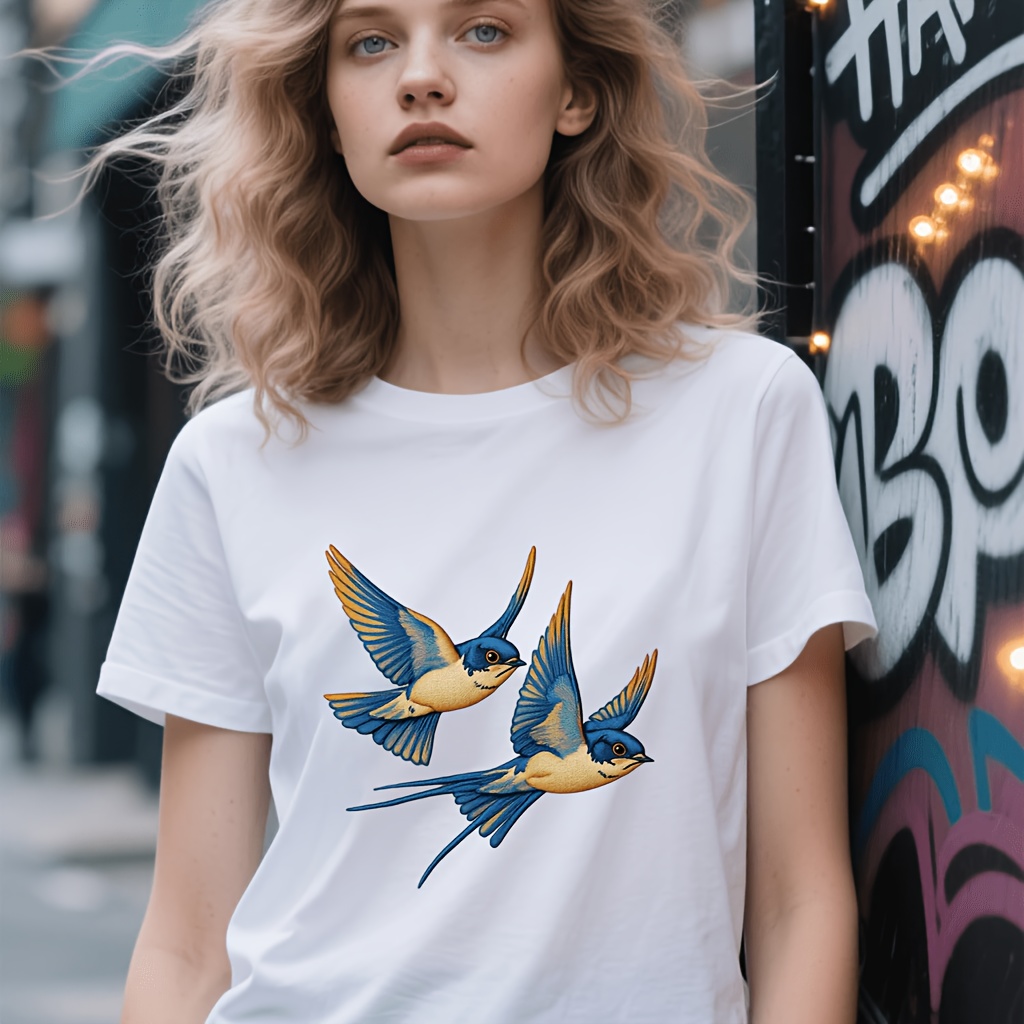 Embroidery In The Piece - 1/2/3 Pieces Swallow-Pattern Faux-Embroidery Heat Transfer