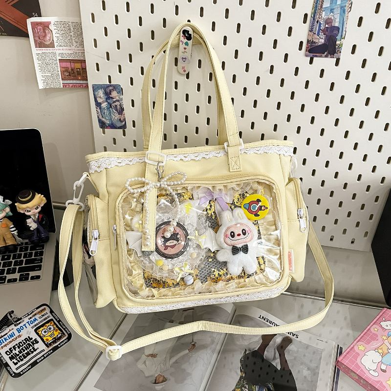 Embroidery Motif - New Japanese Style Transparent Crossbody Bag