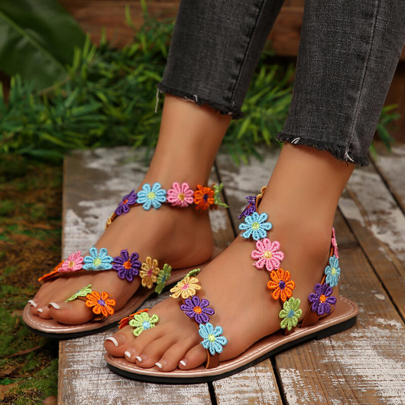 Embroidery Motif - Bohemian Embroidery Flower Designer Sandals Women