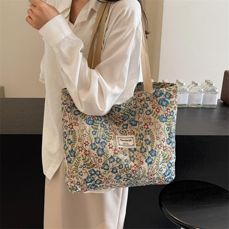 Embroidery Job - Embroidery Floral Canvas Handbags Delicate Blossom