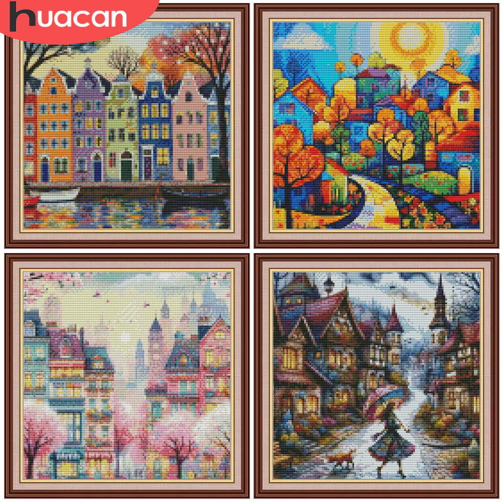 HUACAN Cross Stitch Sets House – обзор и цена Embroidery Job