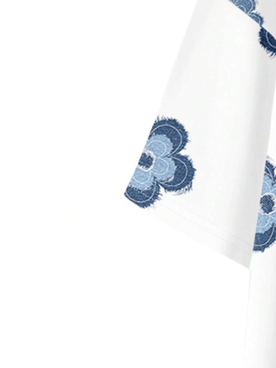 Floral Print Plus Size V-Neck  – обзор и цена Embroidery Shirt