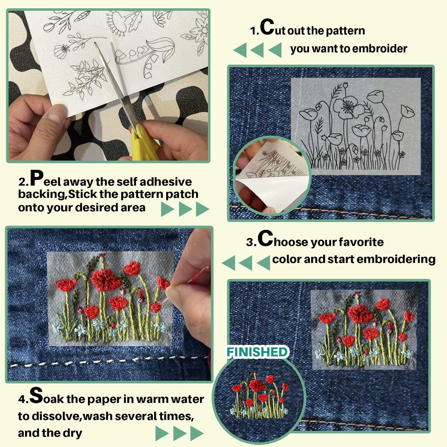 Water Soluble Stabilizer for E – обзор и цена Embroidery Flower Pattern