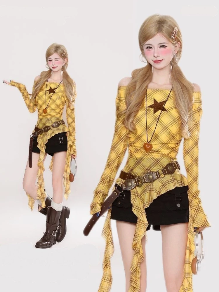Y2K Plaid Slash Neck Vintage T – обзор и цена Embroidery Shirt