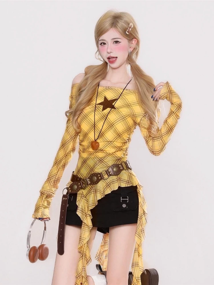 Y2K Plaid Slash Neck Vintage T – обзор и цена Embroidery Shirt