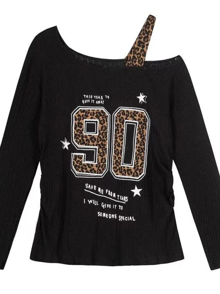 Y2K Patchwork Leopard Print T- – обзор и цена Embroidery Shirt