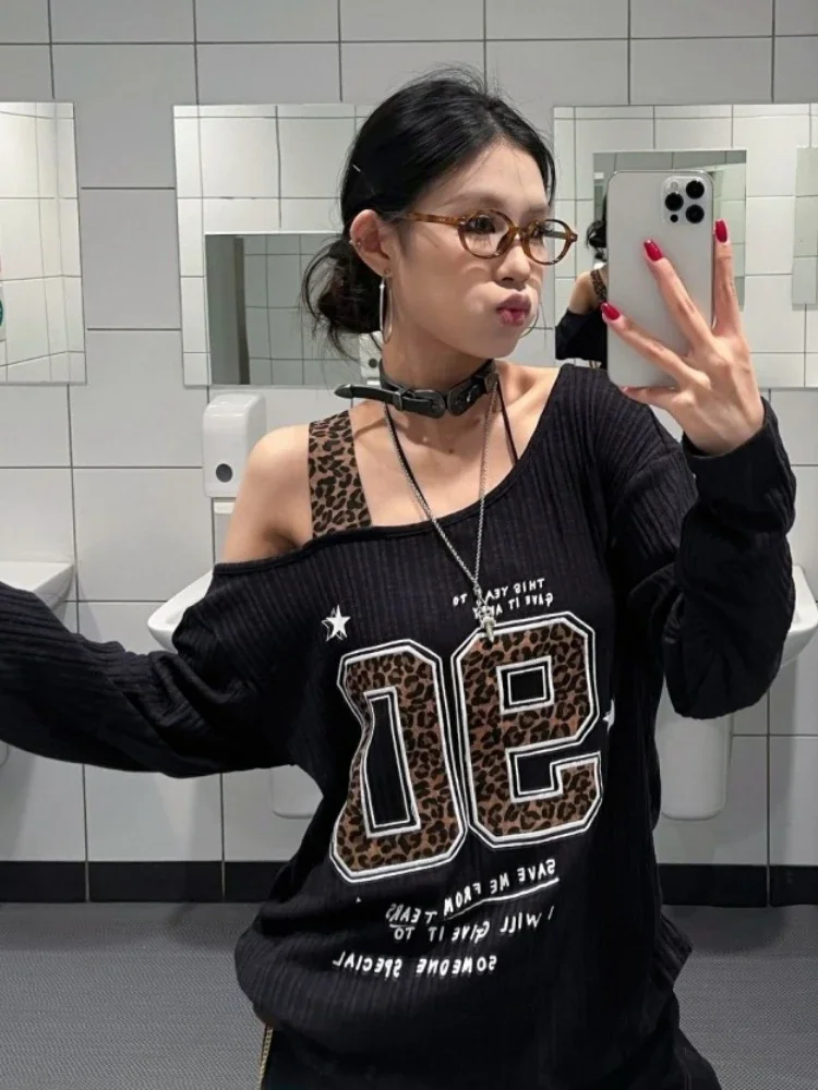 Y2K Patchwork Leopard Print T- – обзор и цена Embroidery Shirt