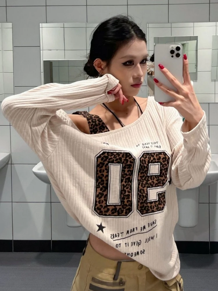 Y2K Patchwork Leopard Print T- – обзор и цена Embroidery Shirt