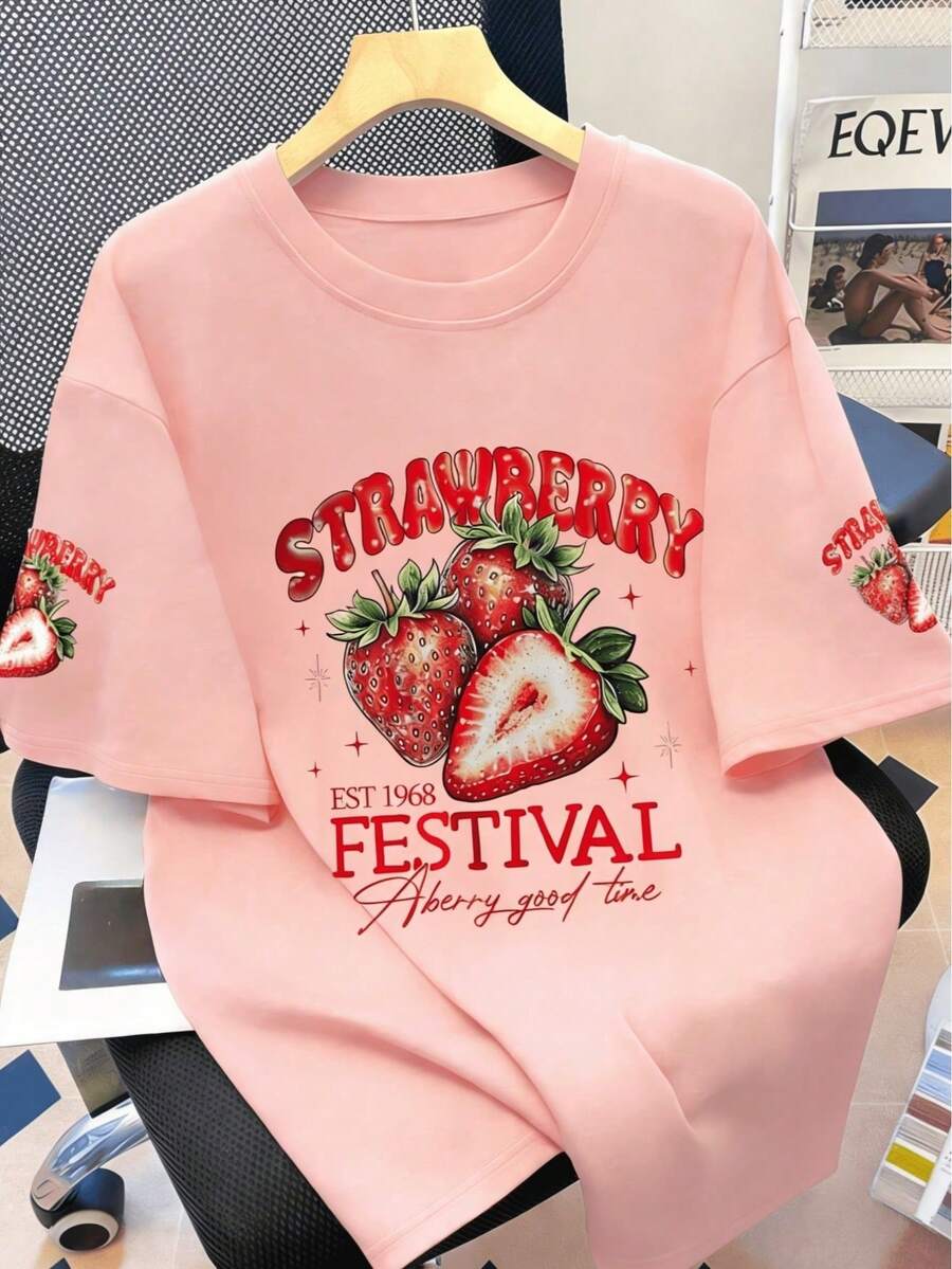 Strawberry Print Round Neck Sh – обзор и цена Embroidery Shirt