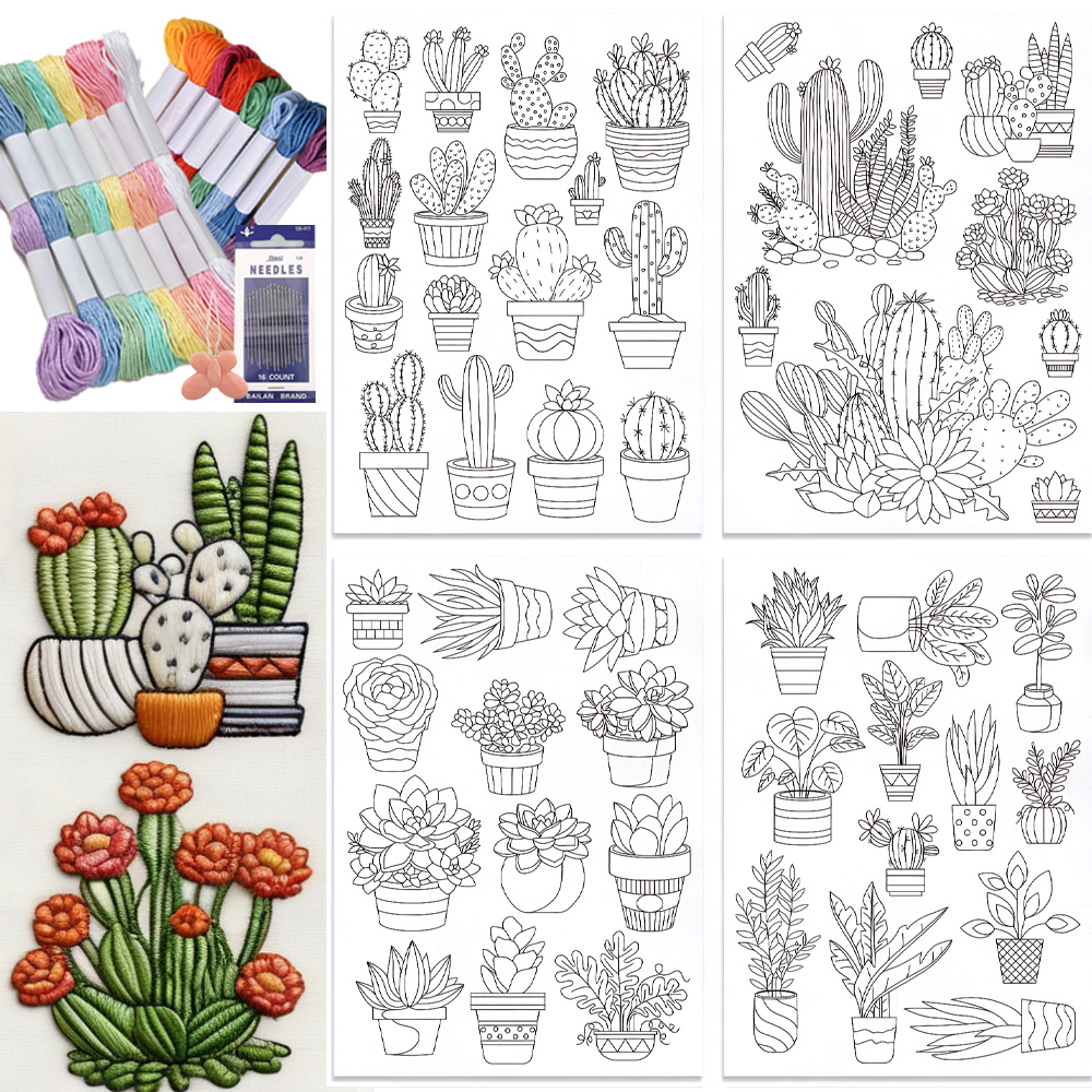 48Pcs Cactus Embroidery Self-A – обзор и цена Embroidery Flower Pattern