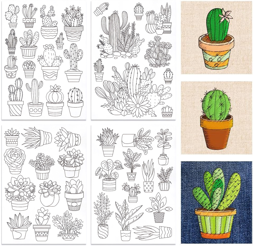 48Pcs Cactus Embroidery Self-A – обзор и цена Embroidery Flower Pattern