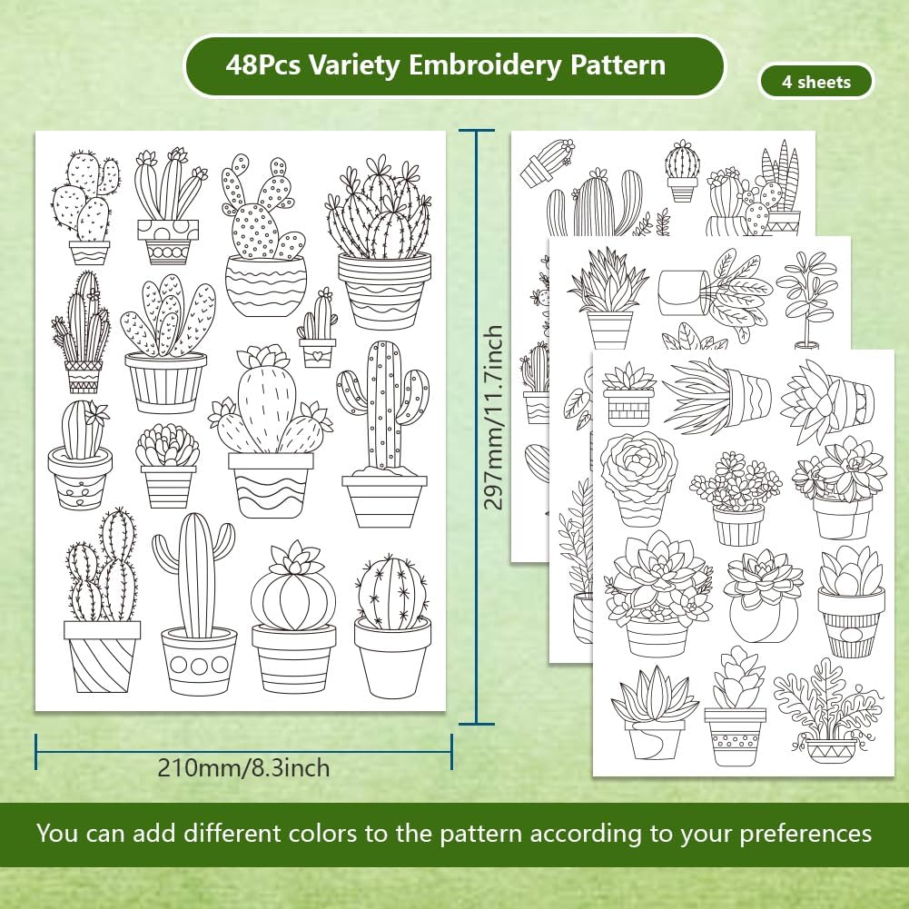 48Pcs Cactus Embroidery Self-A – обзор и цена Embroidery Flower Pattern