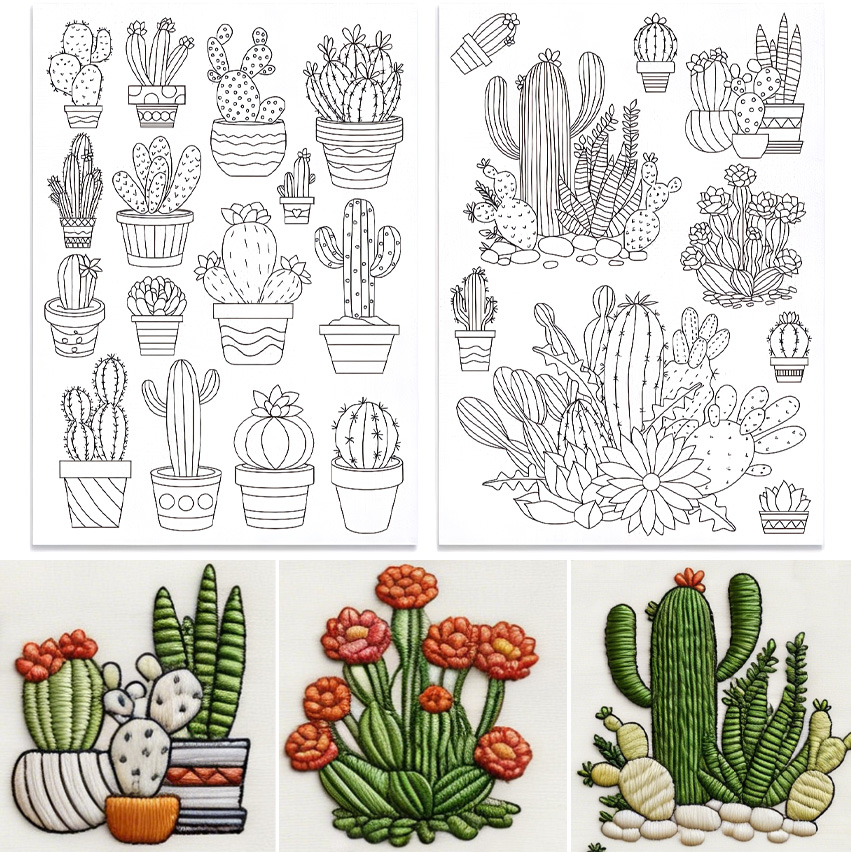 48Pcs Cactus Embroidery Self-A – обзор и цена Embroidery Flower Pattern